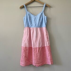 Cynthia Rowley linen tiered color block mini dress XS